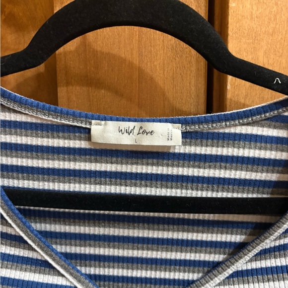 3 Ribbed Long Sleeve Tops - Blue Stripe, Light Blue, Olive - Picture 3 of 10